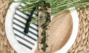 a close up of a plate with a plant on it
