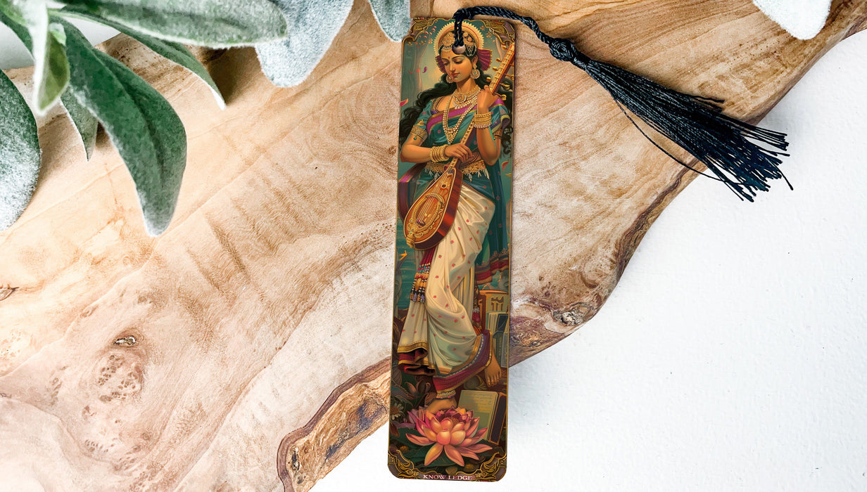 a bookmark with a painting of a woman on it
