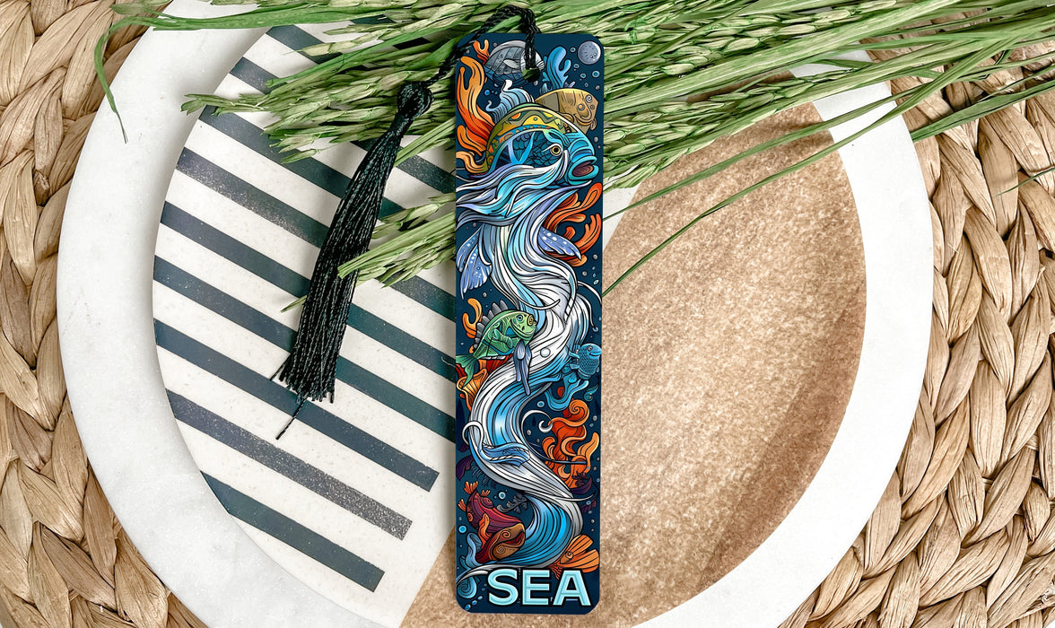 a bookmark with a picture of a sea horse on it