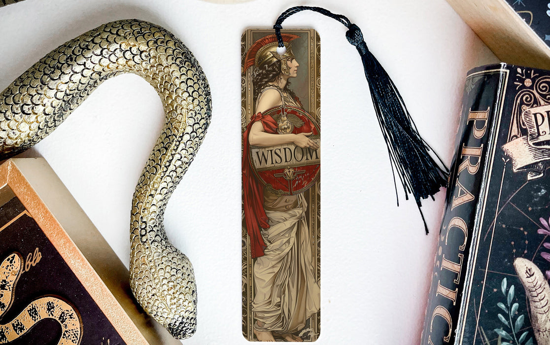 a bookmark with a picture of a woman and a snake on it
