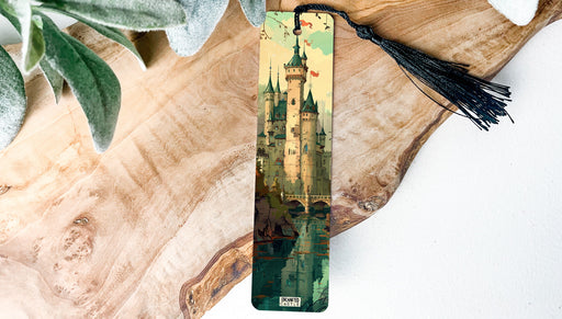 a bookmark with a picture of a castle on it