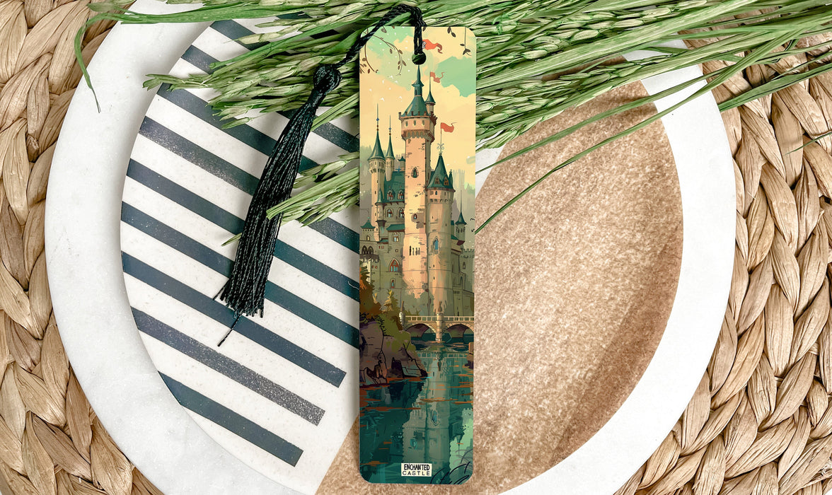 a bookmark with a picture of a castle on it
