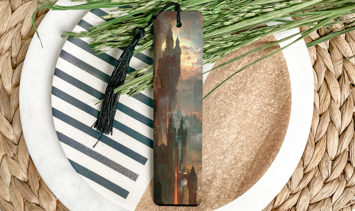 a bookmark with a picture of a castle on it