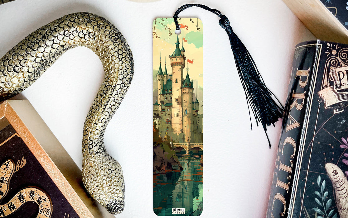a bookmark with a picture of a castle on it