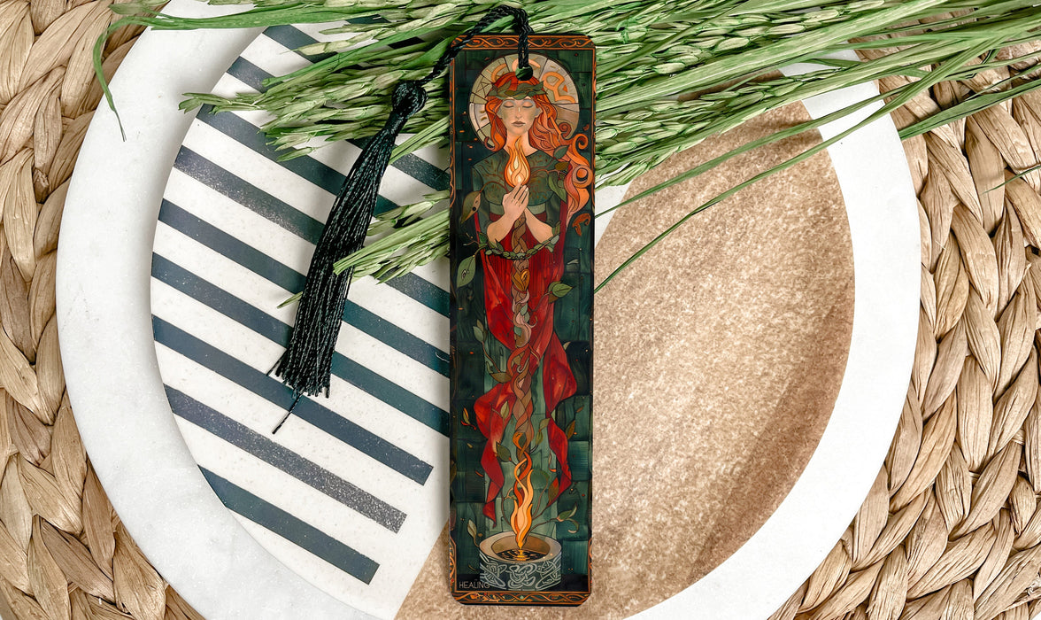 a picture of a bookmark with a picture of a woman on it