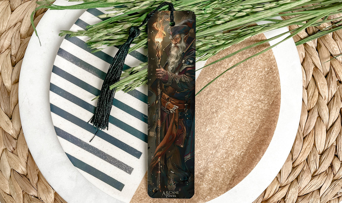 a bookmark with a picture of a wizard on it