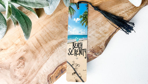a bookmark with a picture of a beach on it