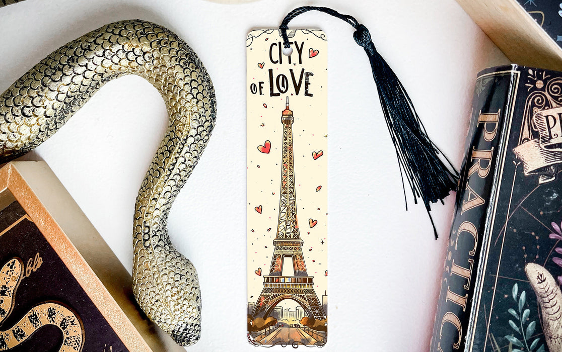 a bookmark with a picture of the eiffel tower