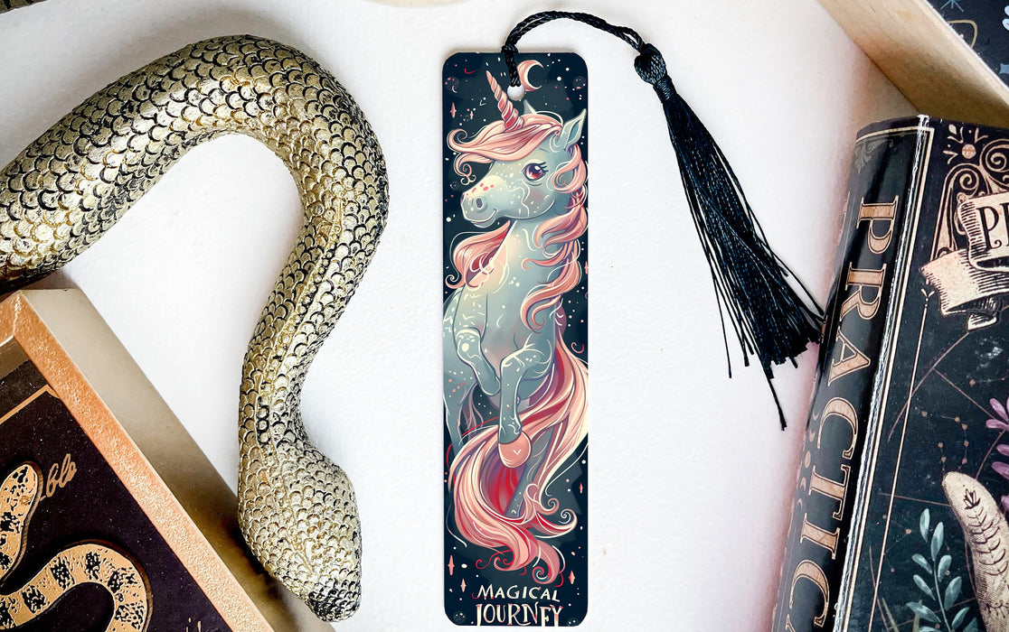 a bookmark with a picture of a unicorn on it