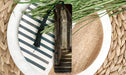 a close up of a plate with a fork and knife