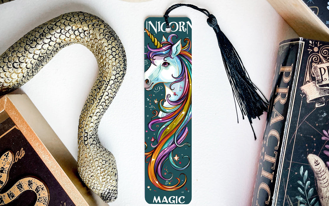 a bookmark with a picture of a unicorn on it