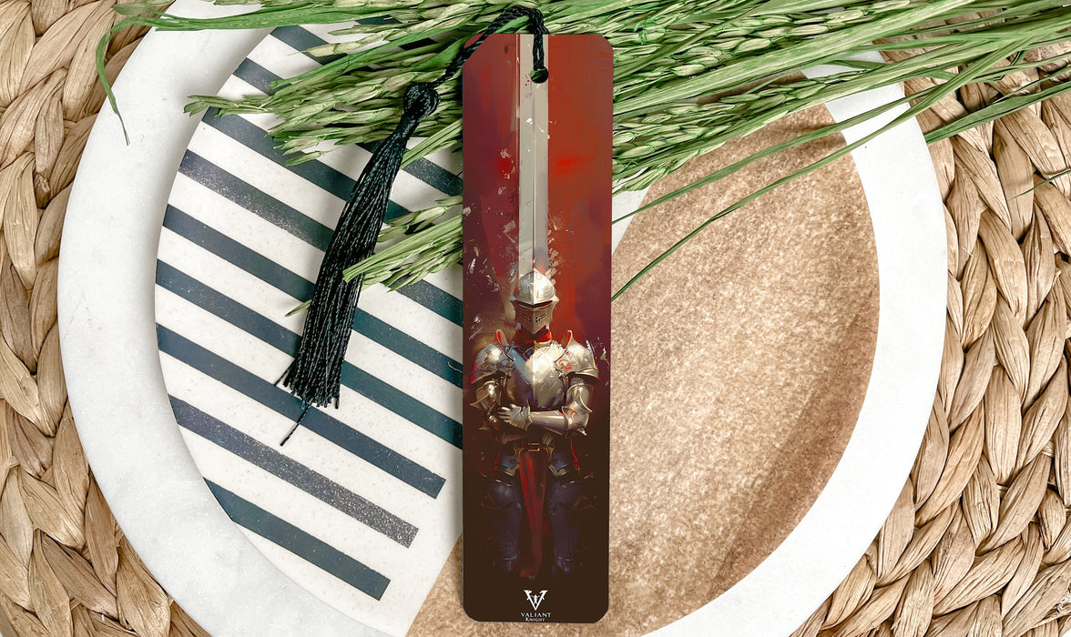 a bookmark with a picture of a knight on it