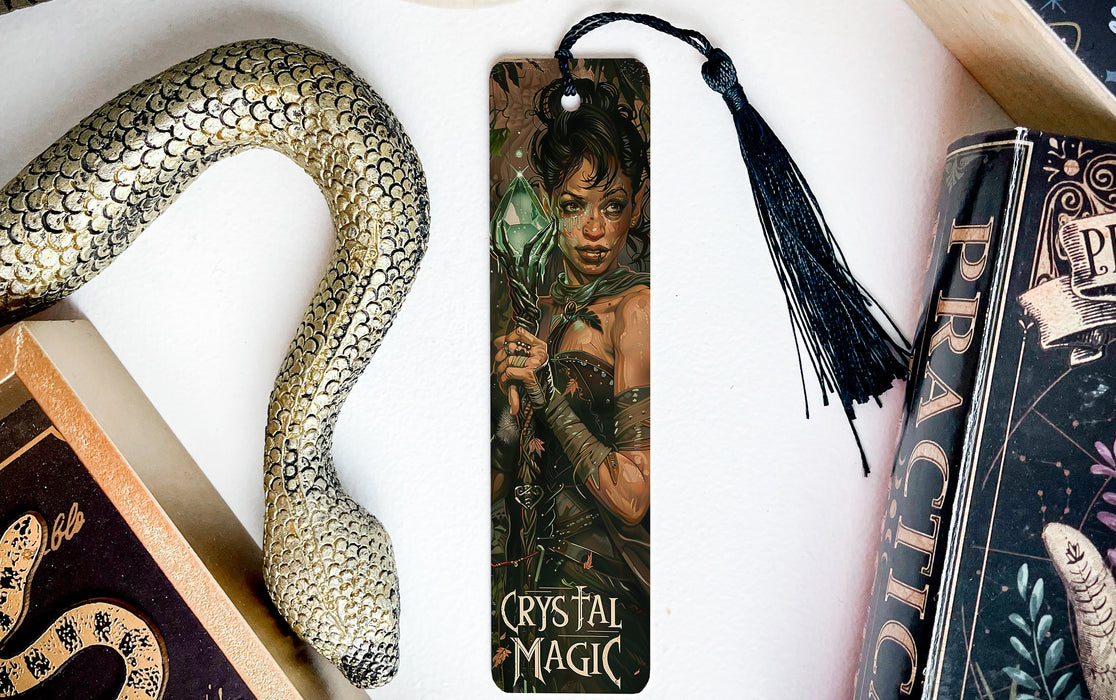 a bookmark with a picture of a woman holding a snake