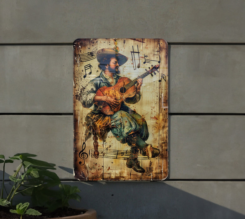 a painting of a man playing a guitar