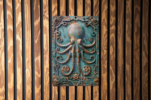 a metal plaque with an octopus on it