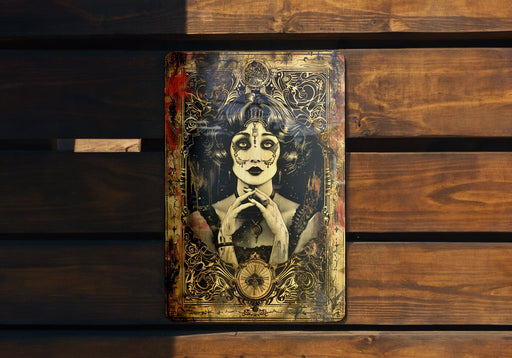 a picture of a woman on a wooden wall