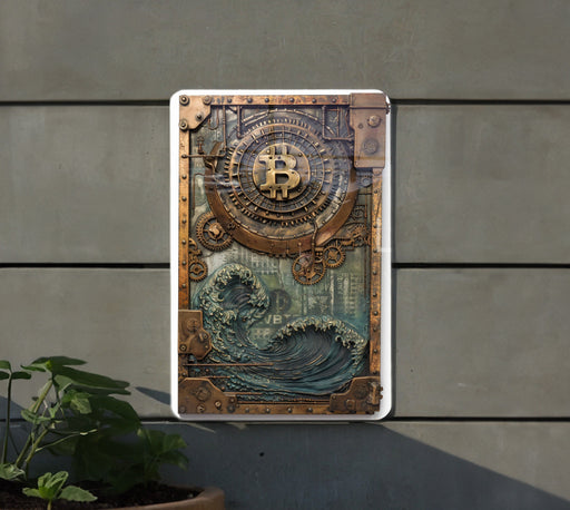 a picture of a bitcoin on a wall