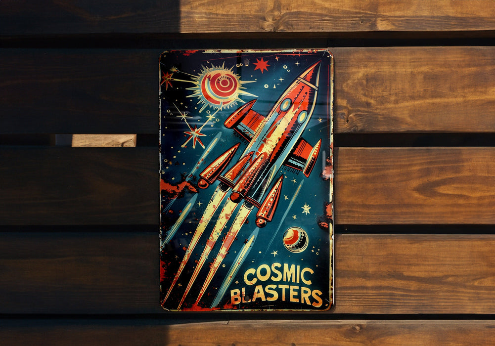 a book with a rocket on it sitting on a bench