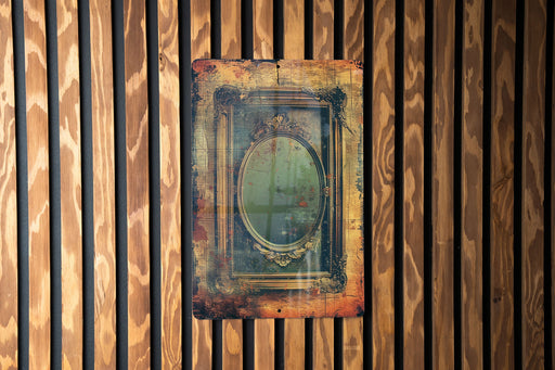a picture of a mirror on a wooden wall