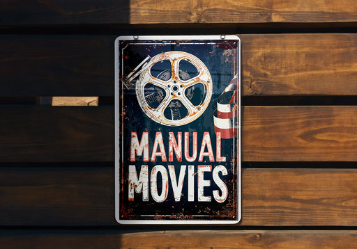a sign that says manual movies on it