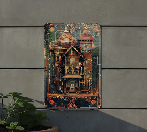 a painting of a house on the side of a building