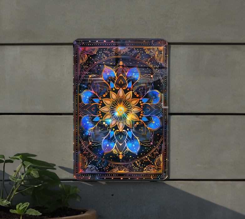 a picture of a flower on a wall