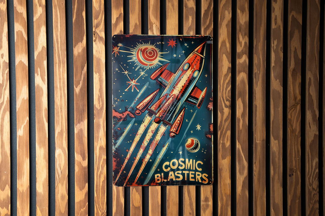a poster of a space shuttle flying through the sky
