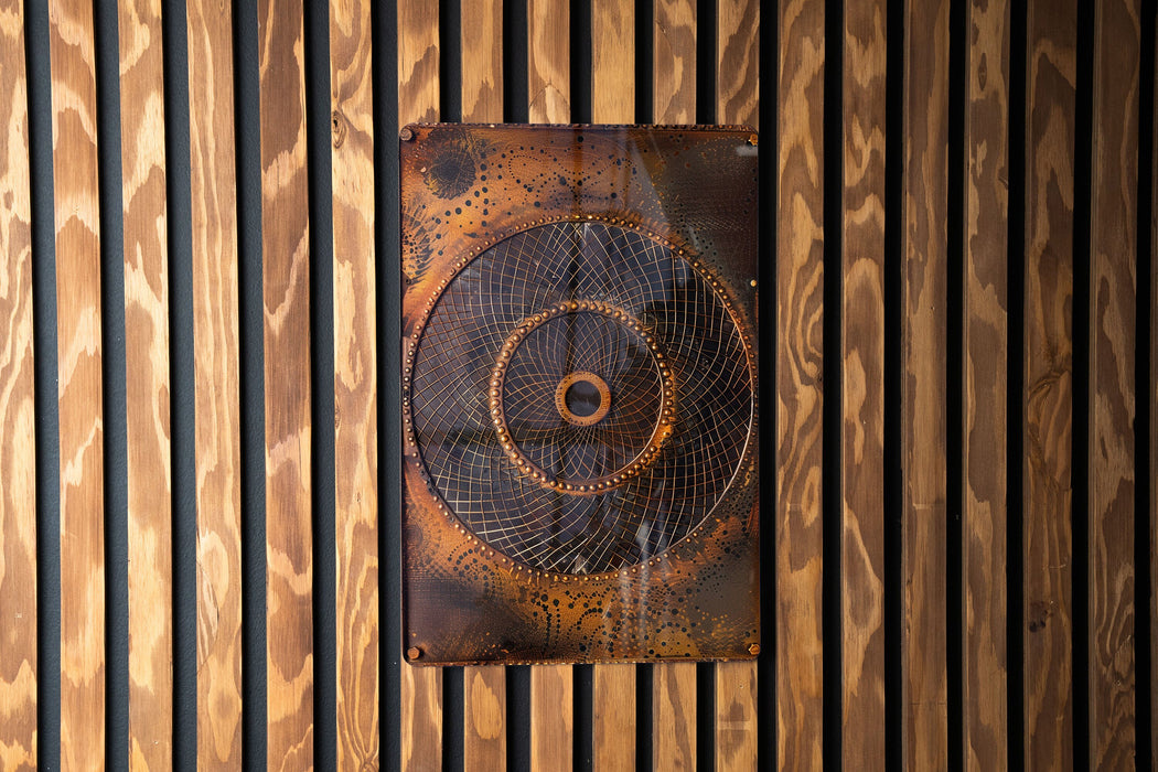 a wall mounted fan mounted to a wooden wall