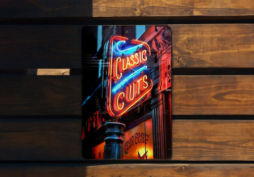 a picture of a neon sign on the side of a building