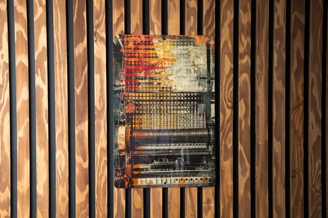 a wooden wall with a painting on it