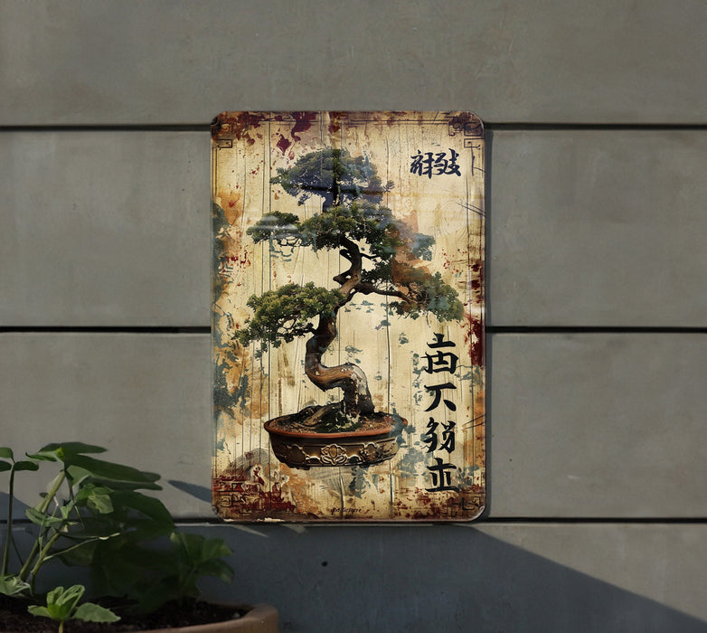 a painting of a bonsai tree on a wall