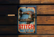 a sign that says stitch fix hanging on a wooden wall