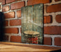 a wooden table with a picture of a stool on it