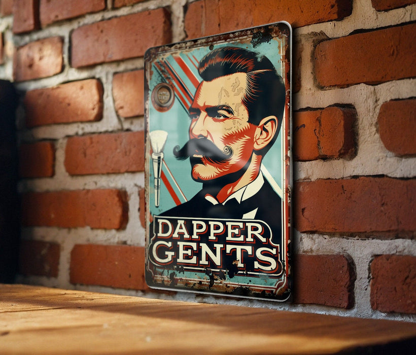 a picture of a man with a mustache hanging on a brick wall