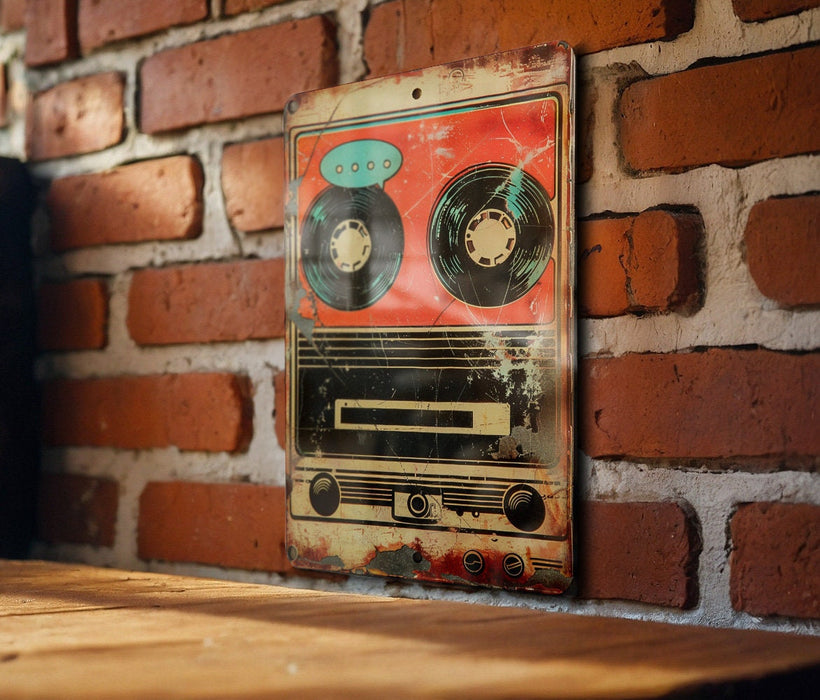 a picture of a radio on a brick wall