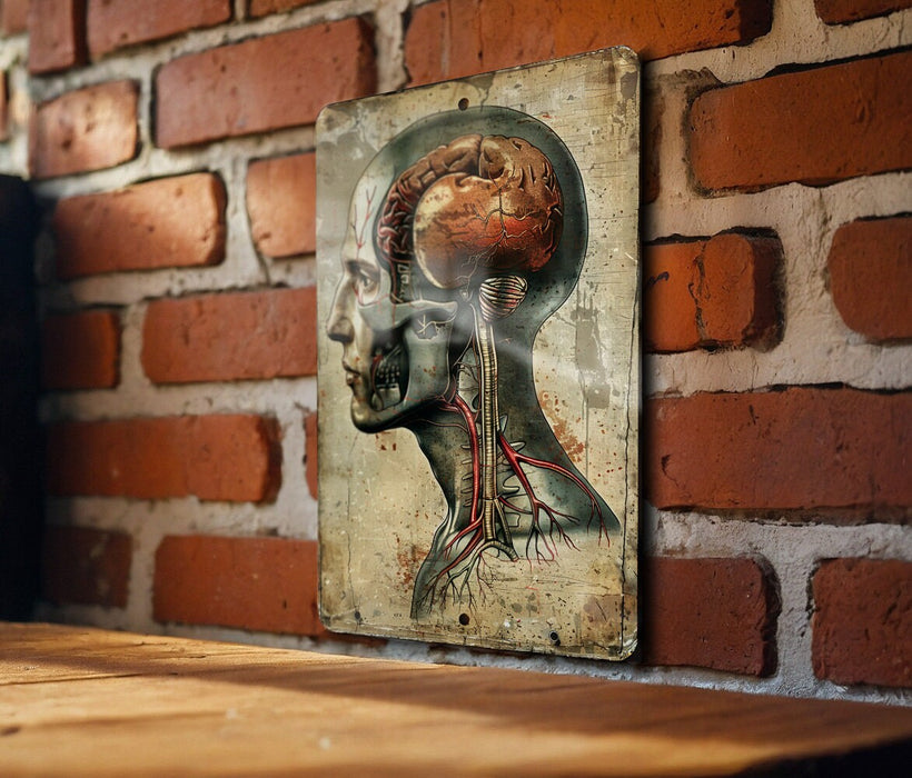 a picture of a human head on a brick wall