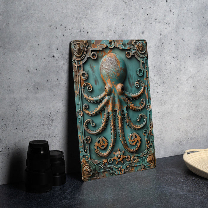a picture of an octopus in a frame on a table