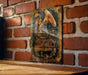 a brick wall with a picture of a musical instrument on it