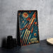a picture of a metal sign with a rocket on it