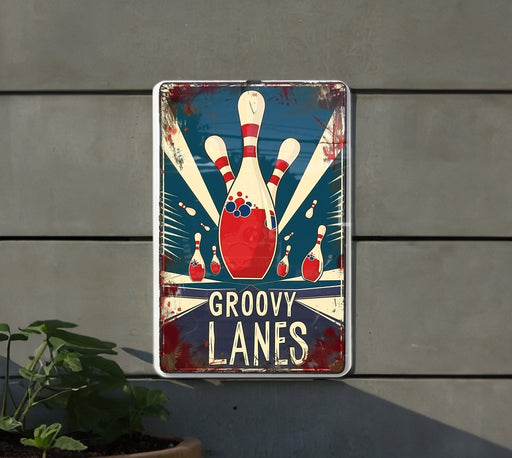 a sign that says groovy lanes on it