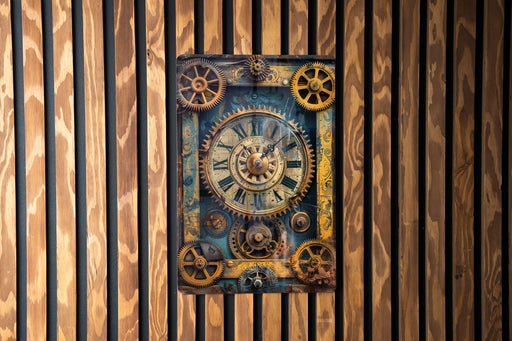 a clock that is on the side of a wooden wall
