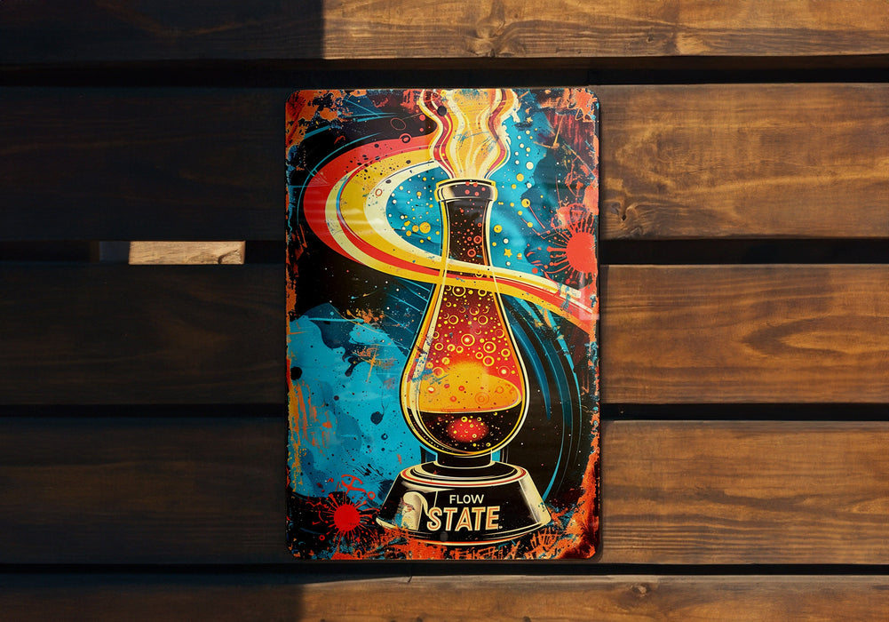 a painting of a bottle of liquid on a wooden bench