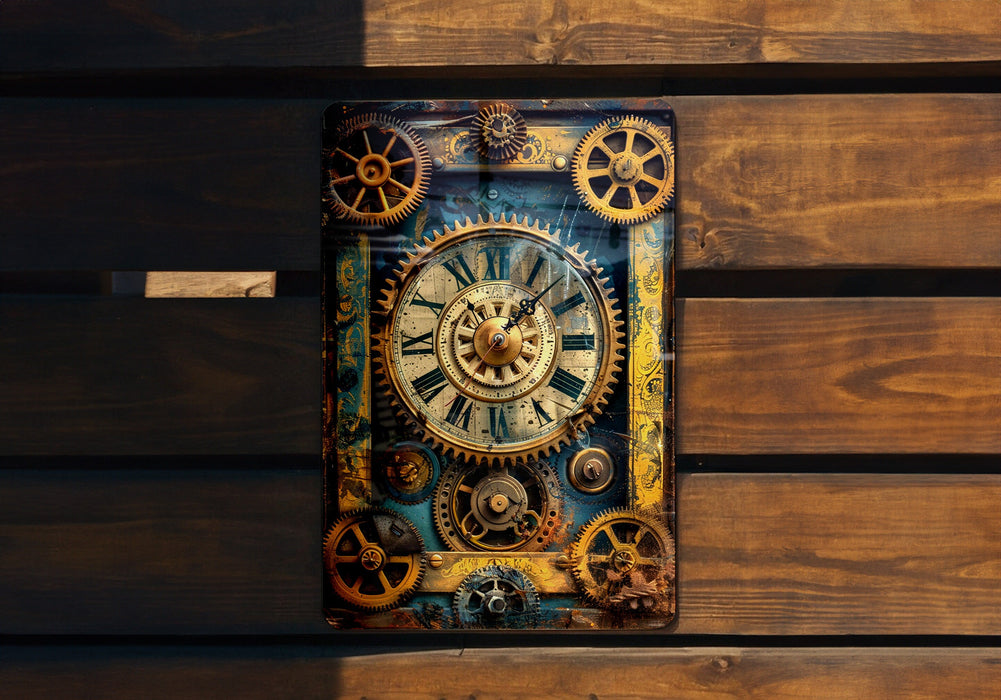a clock that is on the side of a wooden wall
