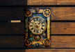 a clock that is on the side of a wooden wall