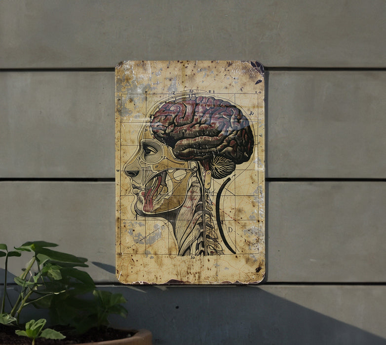a painting of a human head on a wall