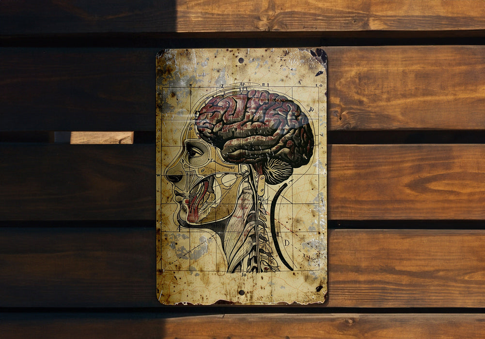a picture of a human brain on a piece of wood