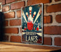 a sign on a brick wall that says groovy lanes
