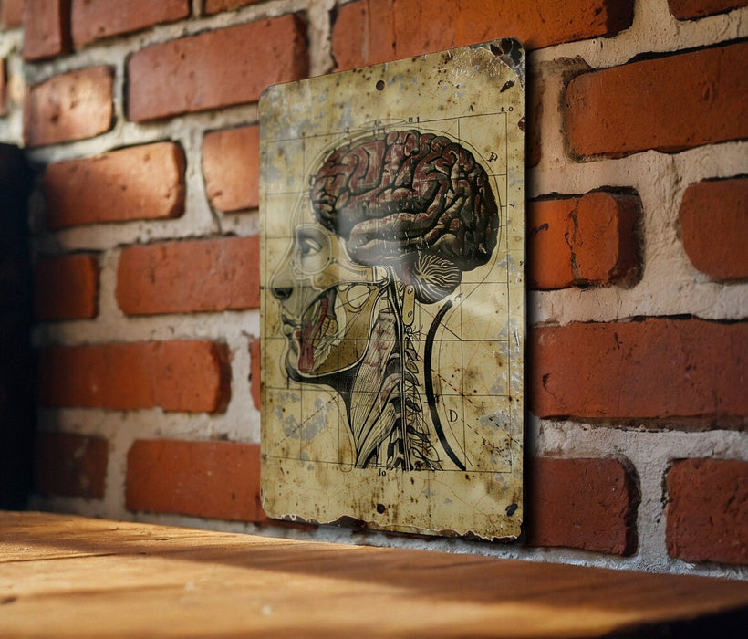 a picture of a human head on a brick wall