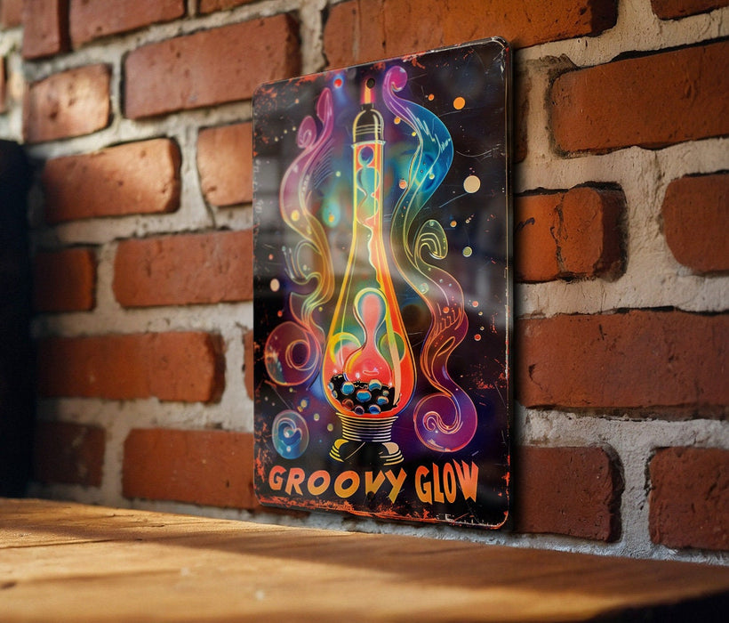 a painting on a brick wall next to a wooden table
