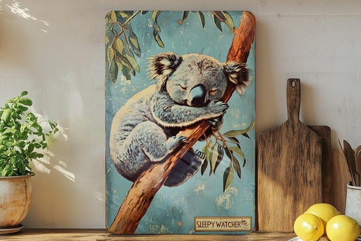a painting of a koala sitting on a tree branch